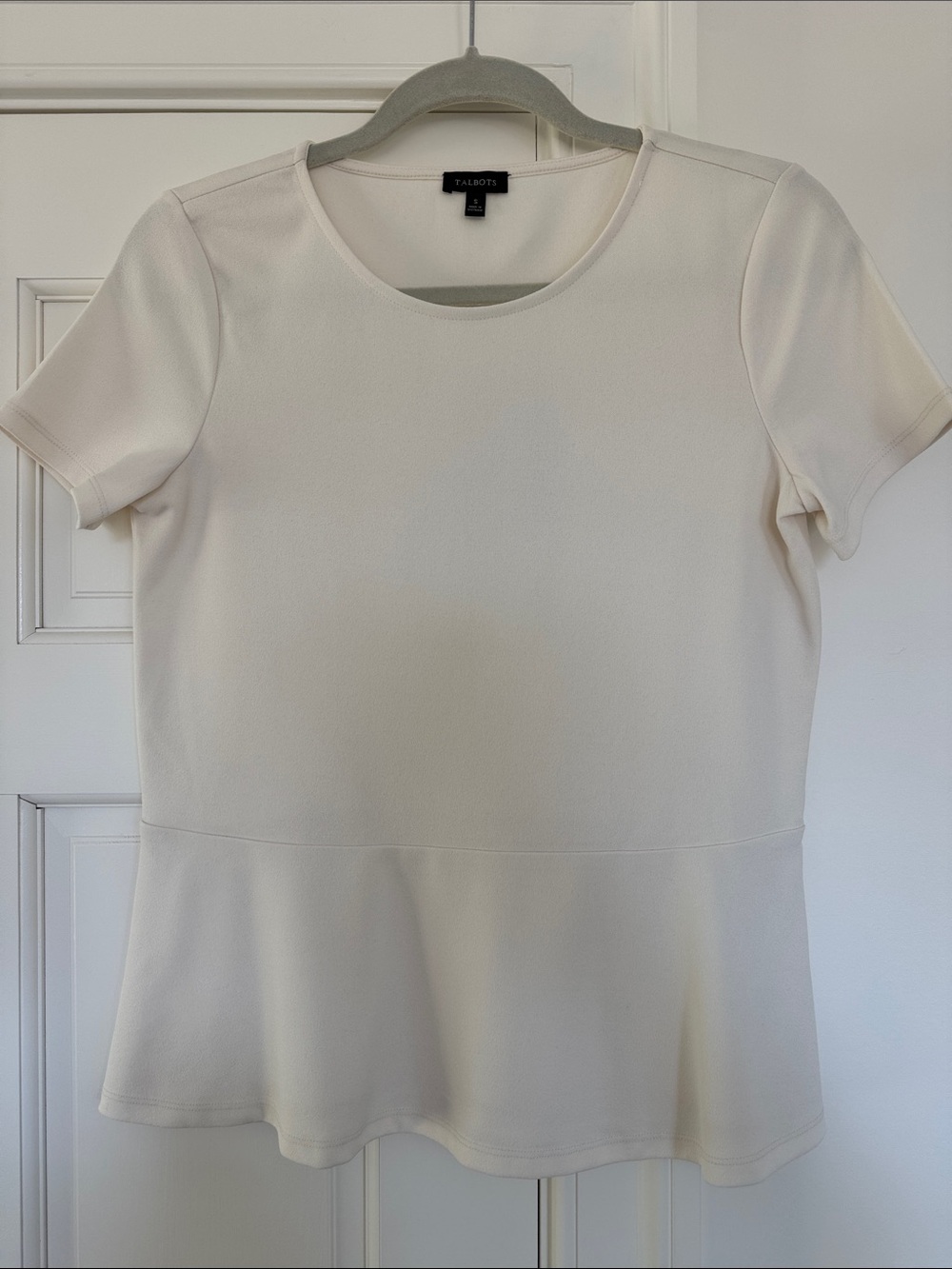 Talbots Cream Short Sleeve Peplum Top - Scoop Neck